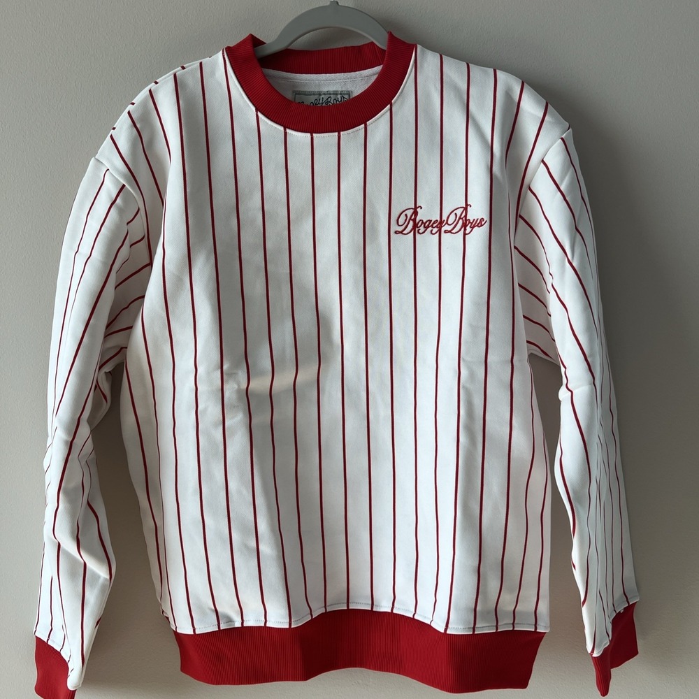 Bogey Boys Golf Crewneck Pullover Sweatshirt White Red Pinstripe Medium New